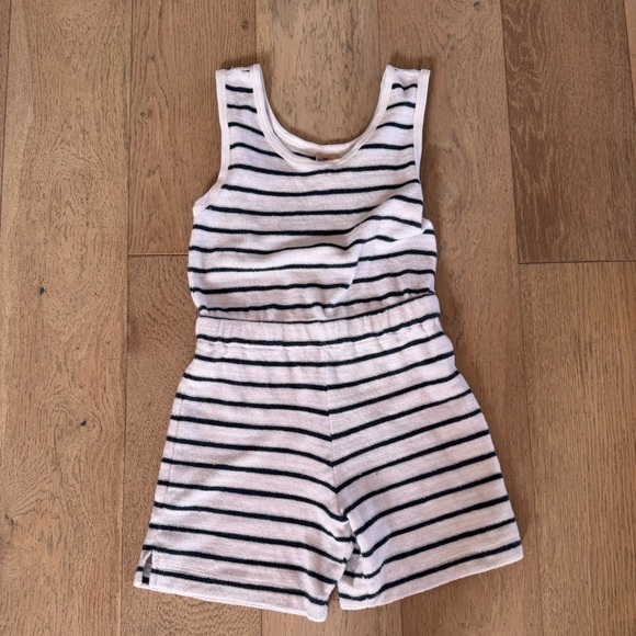 Faherty Girls Terry Cloth Striped Romper White Blue Size 6 - Picture 1 of 2